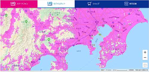 wimaxの関東エリア対応マップ